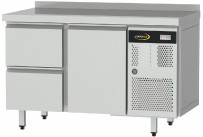 Kühltisch Zentralkühlung, GN 1/1, 1 Tür und 2 Schubladen, Tischplatte mit Aufkantung