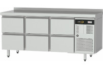 Kühltisch Zentralkühlung, GN 1/1, 6 Schubladen, Tischplatte mit Aufkantung