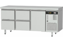 Kühltisch Zentralkühlung, GN 1/1, 1 Tür und 4 Schubladen, Tischplatte ohne Aufkantung