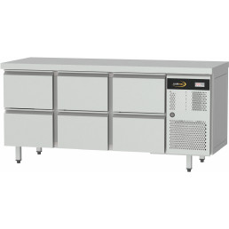 Tiefkühltisch Zentralkühlung, GN 1/1, 6 Schubladen, Tischplatte ohne Aufkantung